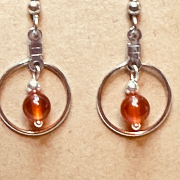 Stainless Steel Hook & Hoop Earrings w/Carnelian Agate Stones Handmade - Picture 4 of 12